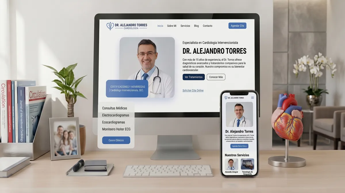 Mockup de página web nivel L1 para un doctor, diseñada por DespegaTuWeb con carga instantánea.